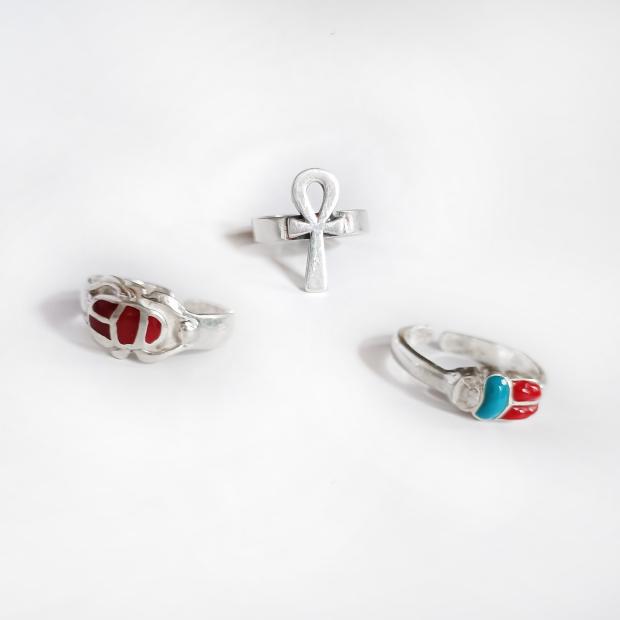 Imported Handmade Silver Jewelry, Ancient Egyptian Style Ankh Beetle Small Animal Ring for Men and Women, Simple Ring Gift