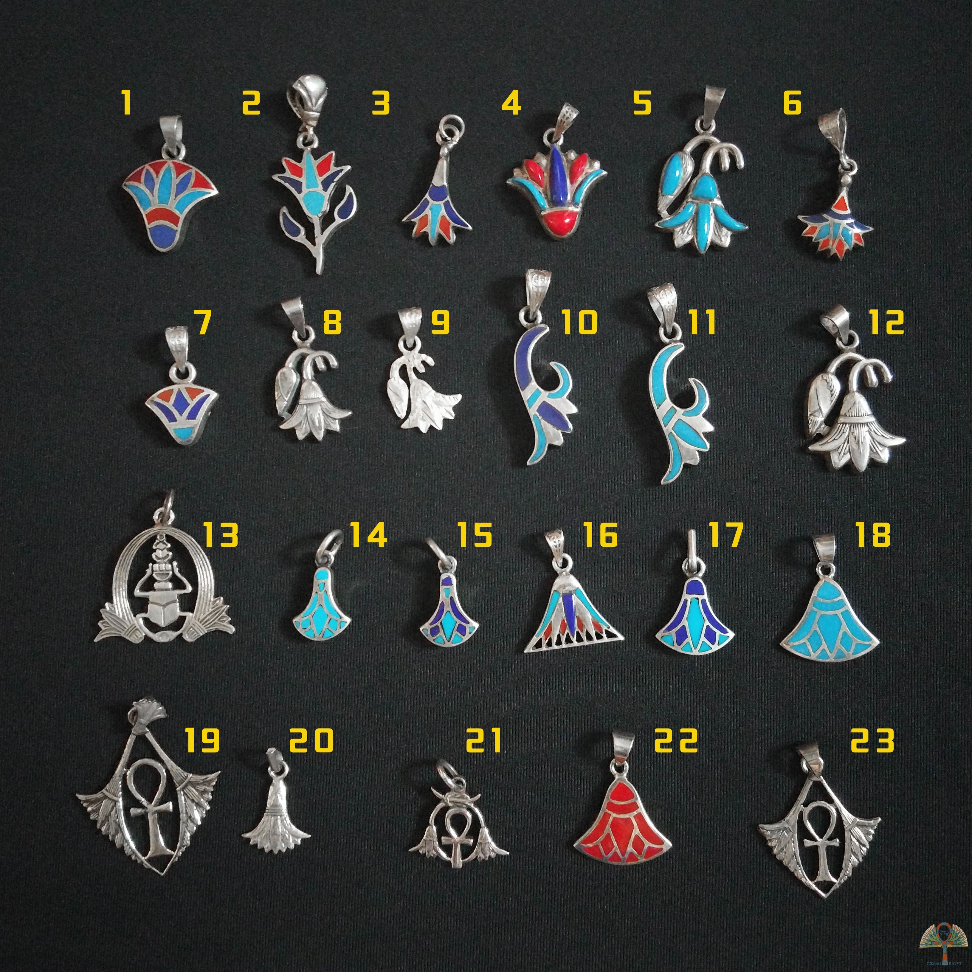 Egypt Travel Souvenirs Retro Features Ancient Egyptian Style Water Lily Flower Blue Inlaid Silver Necklace Necklace Pendant