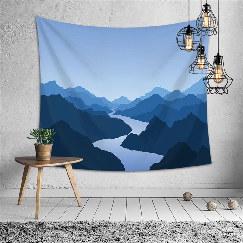 Blue Mountain River Treo Tường Trang trí Tấm thảm Tường Vải Live Nền Vải Phân vùng Treo Rèm INS 	thảm treo tường doremon	