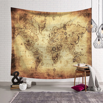 Retro map bedside live background cloth tablecloth Bed and breakfast tapestry Wall hanging cloth INS background cloth decorative curtain