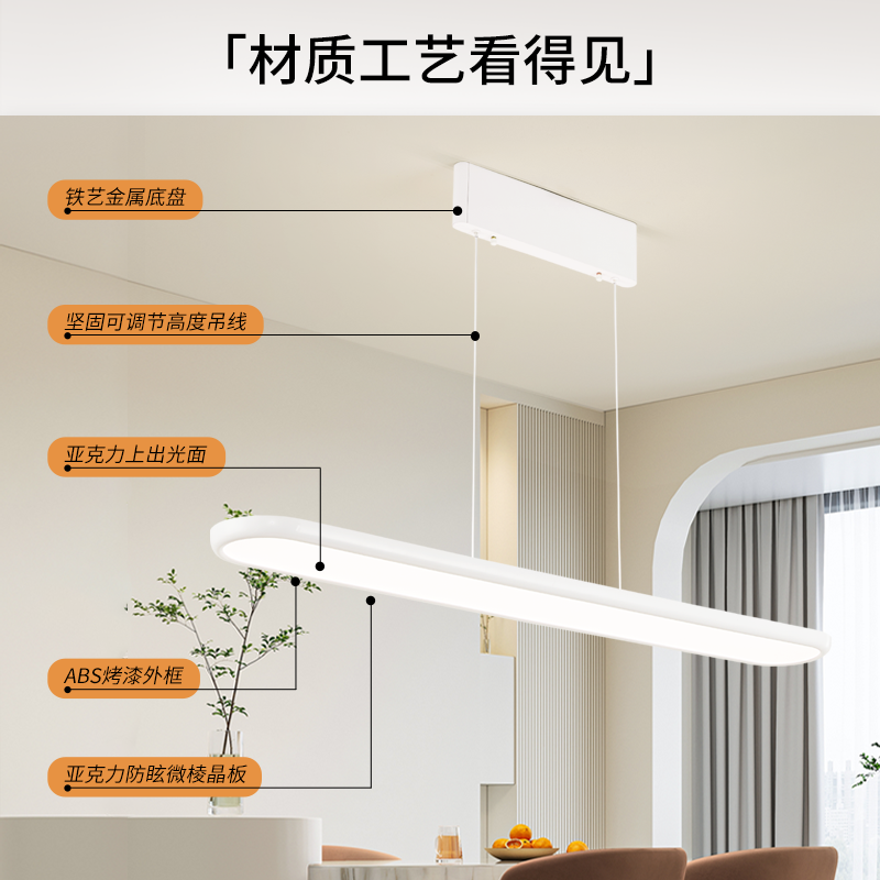 Op/Bbk/Full Spectrum Eye Protection Large Light-Emitting Surface Flat Panel Dining Chandelier Ra95 Intelligent Reading and Writing Lighting White Cd