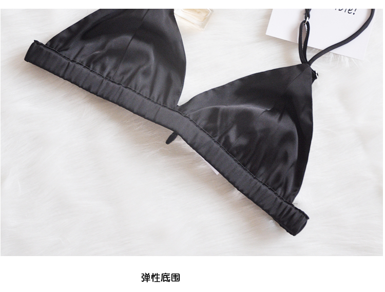 Châu Âu và Mỹ bralette không vòng thép không bọt biển siêu mỏng bra satin satin bikini đồ lót gợi cảm dây đeo vai mỏng quần lót nữ de thương