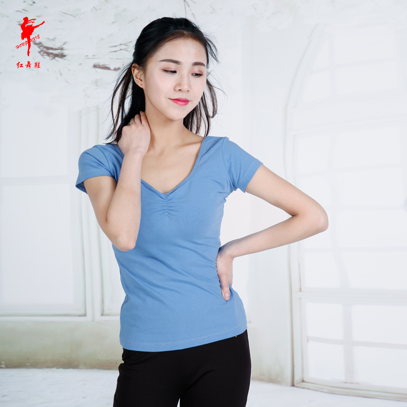 Dance clothing female adult practice clothing square dance aerobics Latin dance clothing red dance shoes 38502 short-sleeved top