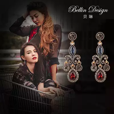 Retro gorgeous drop drop drop drop earrings female court style long version temperament simple European and American style Joker earring 3028