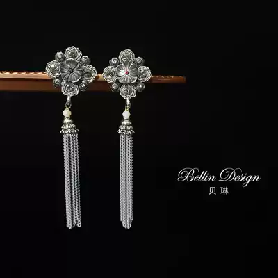 Niche Bohemia personality earrings European and American retro French long version of tassel show thin face earrings Lady 3052