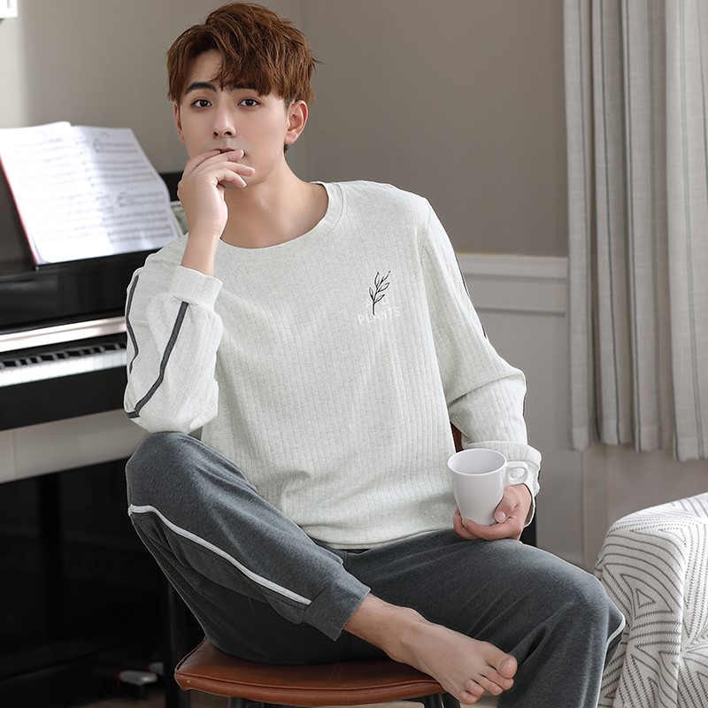 2021 new pajamas men's spring and autumn can be worn outside cotton long-sleeved two-piece suit casual loose men's home wear