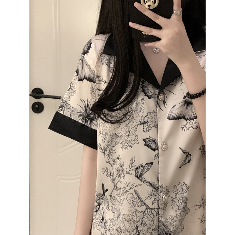 New Chinese-Style Ink Wash Silk Pajamas for Women, Summer Short-Sleeved Shorts, Thin 2026 New Model, Mulberry Silk Loungewear Set