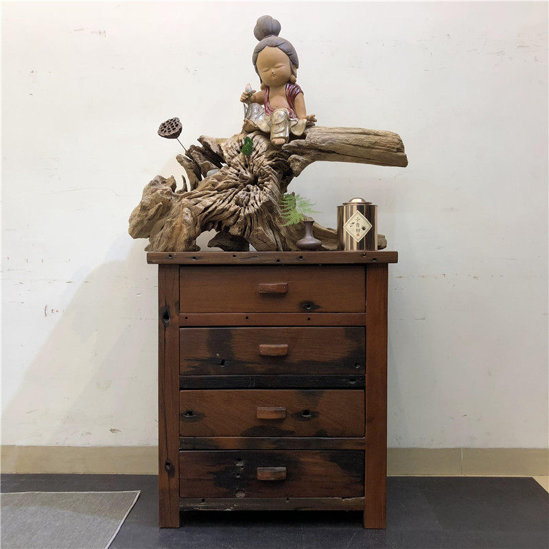 Old boat wood tea cabinet Chinese solid wood home living room storage cabinet tea cabinet drawer boat wooden furniture rack