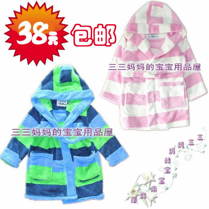 Spring and autumn children's velvet nightgown boys and girls pajamas baby coral fleece bathrobe clothes home clothes