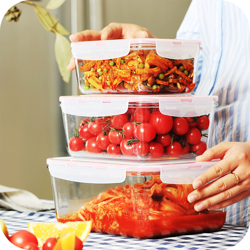 3L Large Sealed Box, Heat-Resistant Glass Rectangular Fresh-Keeping Box, Microwave Oven-Specific Refrigerator Storage Box, Pickle Box