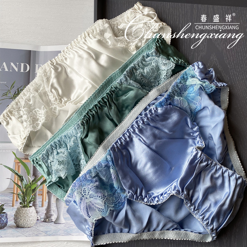 Summer Mulberry Silk Women's 100 Silk Panties Plain Crepe Satin Sweet Briefs Lace Trim Solid Color Low Waist