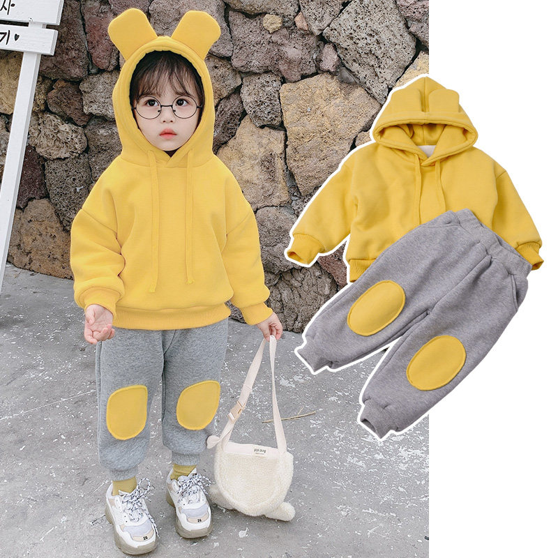 Girls autumn and winter clothes 2022 new net red children's foreign style suit plus velvet children's thickened sweater baby two-piece set