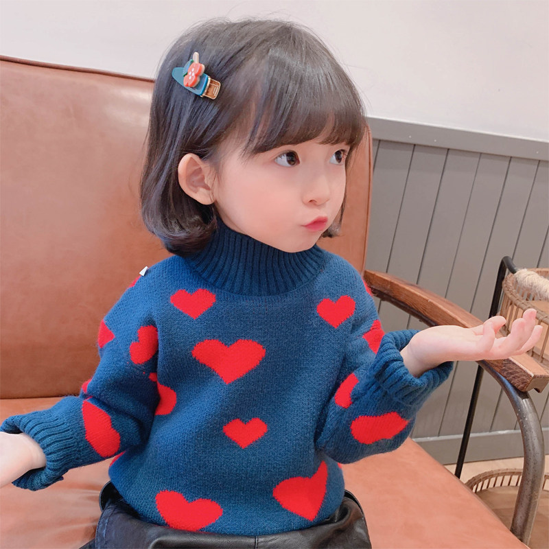 Girl High Collar Sweater Spring Autumn 2021 Autumn Winter Clothing Women Baby Needles Jersey Jersey Undershirt Children Plus Suede Blouse Spring Clothing
