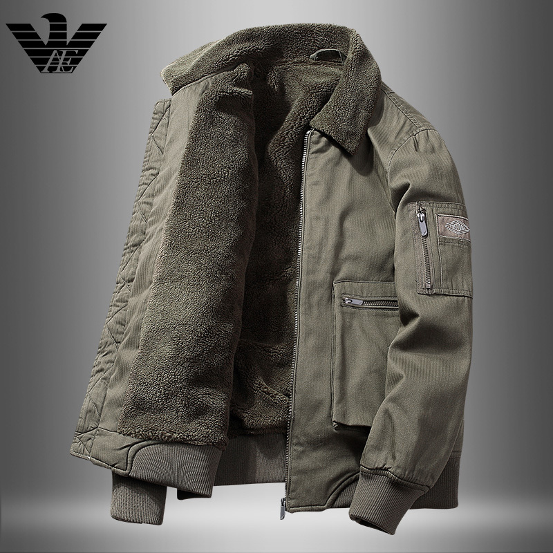 American Eagle Ae Winter Cotton Jacket Men's Thickened Lamb Wool Coat with Lapel Collar Air Force Ma1 Pilot Jacket American Eagle Ae Winter Cotton Jacket Men's Thickened Lamb Wool Coat with Lapel Collar Air Force Ma1 Pilot Jacket