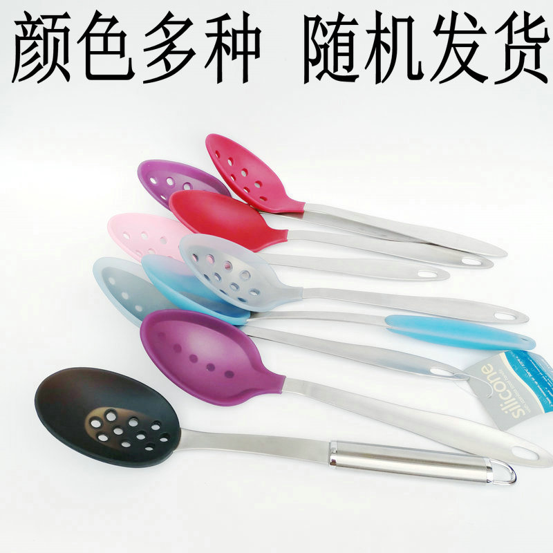 Export quality non-stick pan Silicone spoon colander Household high temperature resistant long handle hot pot fishing spoon Public spoon does not hurt the pot