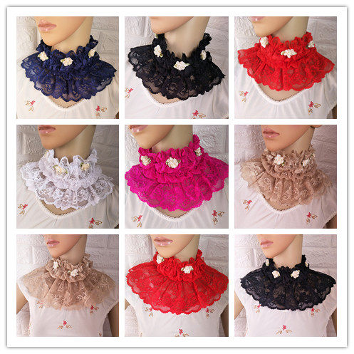 Han Edition Cute Hibiscus Flowers 100 hitch a retro Ancient Fake Collar Lace Cover Fake high neckline Neck Sleeve Girlfriends Fashion-Taobao
