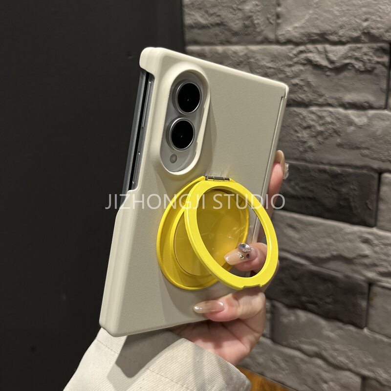 【With Stand】Double Center Axis Matte Antique White Round Stand Suitable for Samsung Z Fold 8 Phone Case Folding Hard Case Mate X7/X6 Flip Cover Anti-Drop Simple X Max Collector's Edition for Women ins Style
