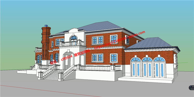 NO01292 400平欧式别墅建筑方案设计带cad平立剖图纸及su细模-3