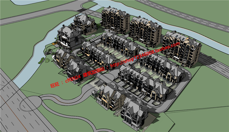 NO00643 su模型+cad图纸+max模型+效果图欧式别墅群居住区建筑-10