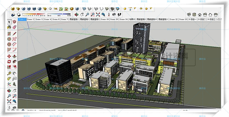 TU00830办公商务创意产业园su+cad+效果图/现代多高层建筑方...-9