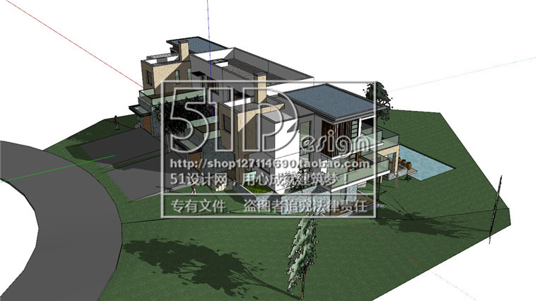 NO00013中式别墅独栋山地别墅建筑方案设计su模型+cad图纸-3