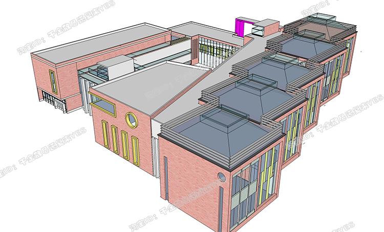 TU03006幼儿园建筑外观设计CAD施工图纸+效果图(8套SU模型)室外-35