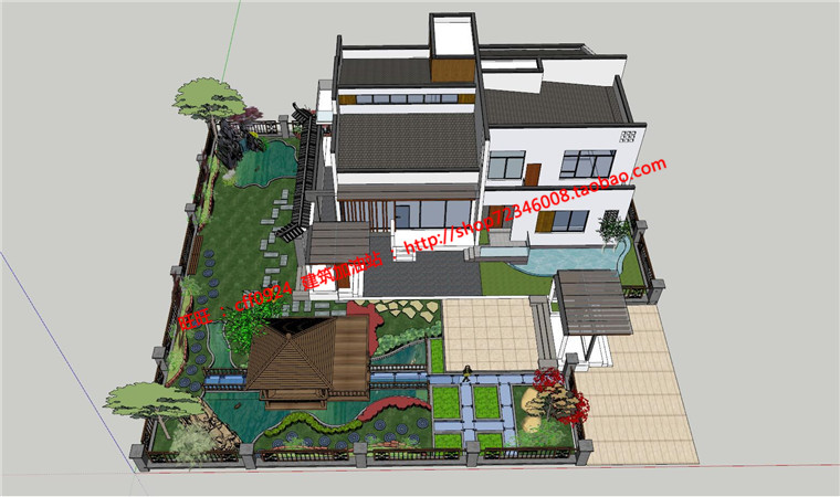 NO01846中式别墅庭院景观住宅园林cad总图平立剖户型模型su-4