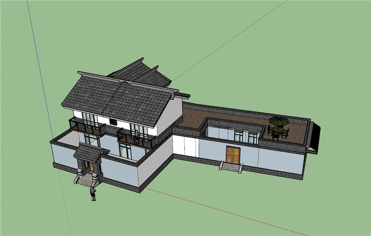 TU03106乡村别墅2层房屋建筑方案su模型cad图纸-3