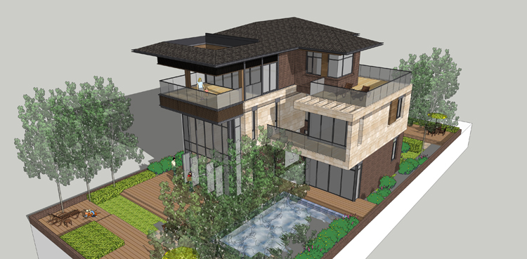 TU030094套自建房别墅现代别墅设计su模型带CAD平立剖效果图-2