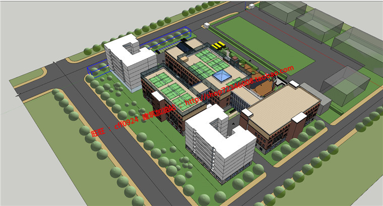 NO00680模型学校中学小学教学楼cad图纸平剖面+SU模型-6