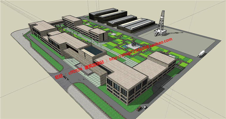 NO01313中石油公建总部基地办公楼厂区SU模型+CAD图纸施工图-2