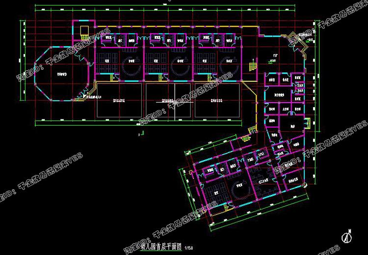 TU03006幼儿园建筑外观设计CAD施工图纸+效果图(8套SU模型)室外-25