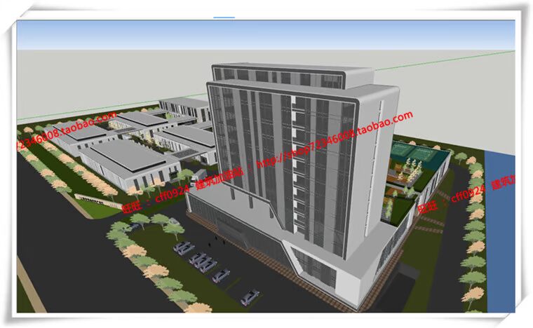 JZ092办公园区2种方案设计办公区厂房SU模型+cad总图+效果图-15