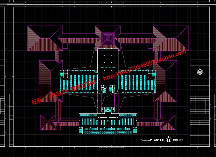 NO01015图书馆建筑方案设计cad图纸总图平面立面剖面效果图-15