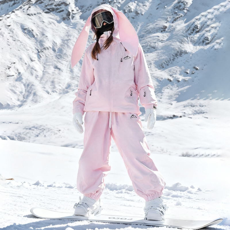 New Winter Ski Suit for Women, Single and Double Board, Windproof, Waterproof, Warm, Cute Bunny Ears, Outdoor Ski Equipment