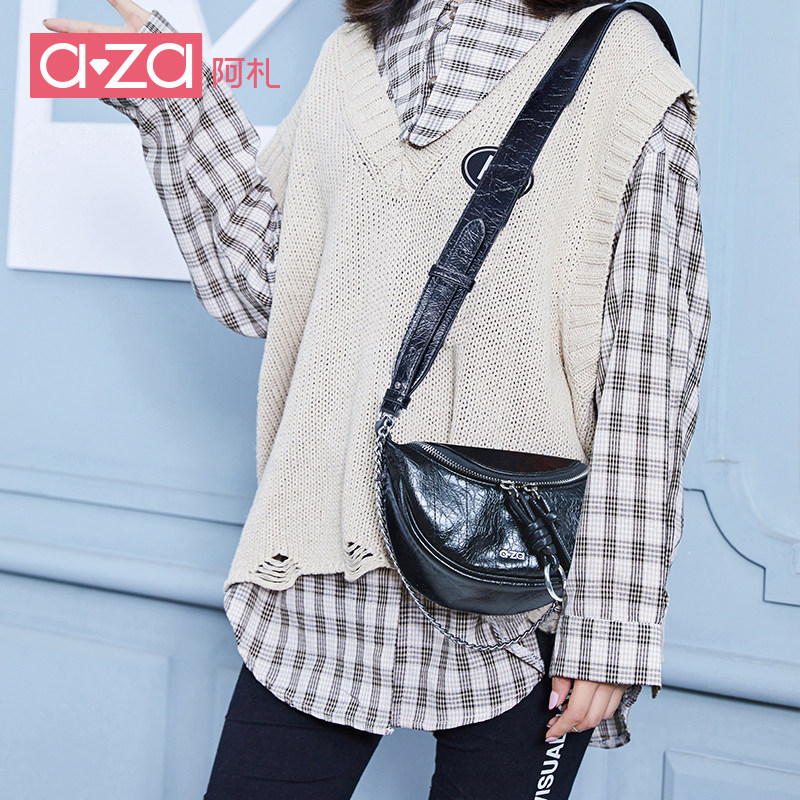 aza chest bag wave cool personality chain bag casual single shoulder bag day tie bag wide shoulder strap sports wind bag girl