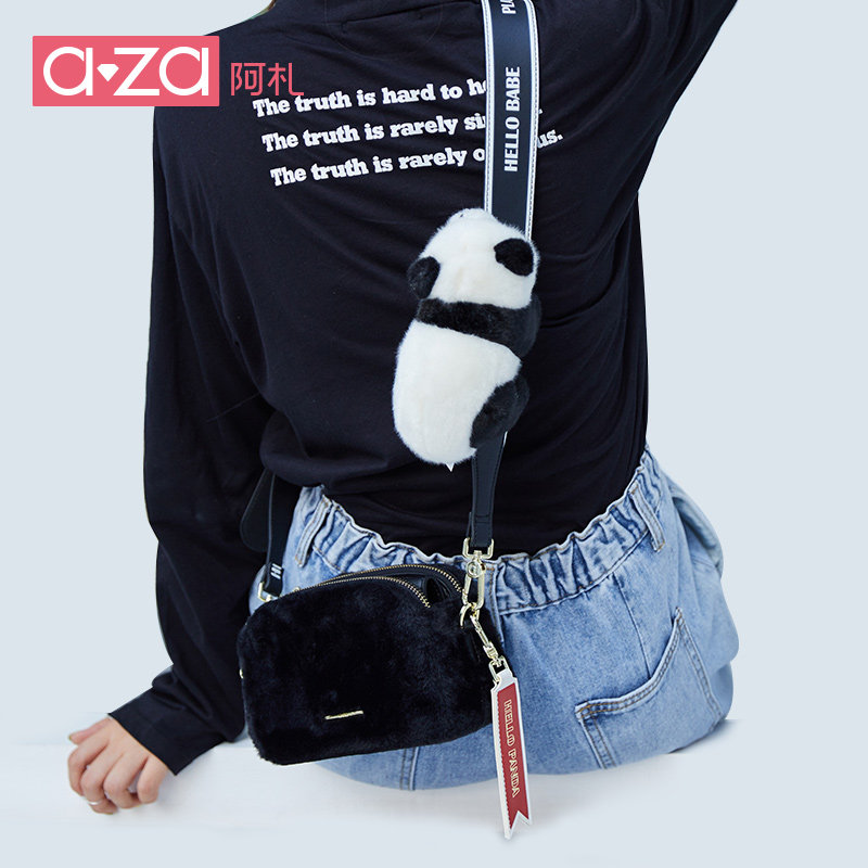 aza shoulder small square bag cute panda pendant bag niche design all-match Messenger bag casual all-match commuting bag