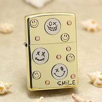 zippo lighter gold-plated small patch smiley face personalized windproof zippo lighter mens special gift