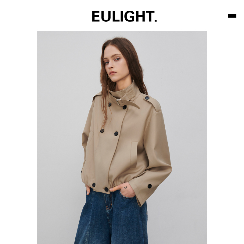 Eulight Light Workwear Silhouette Stand-Up Collar Windbreaker Jacket for Women, New Spring Style, Cool and Stylish Short Jacket