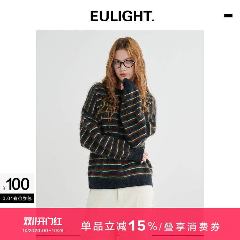 Eulight Christmas Cashmere Wool Sweater for Women 2025 New Style Lazy Style Brushed Round Neck Striped Top Eulight Christmas Cashmere Wool Sweater for Women 2025 New Style Lazy Style Brushed Round Neck Striped Top