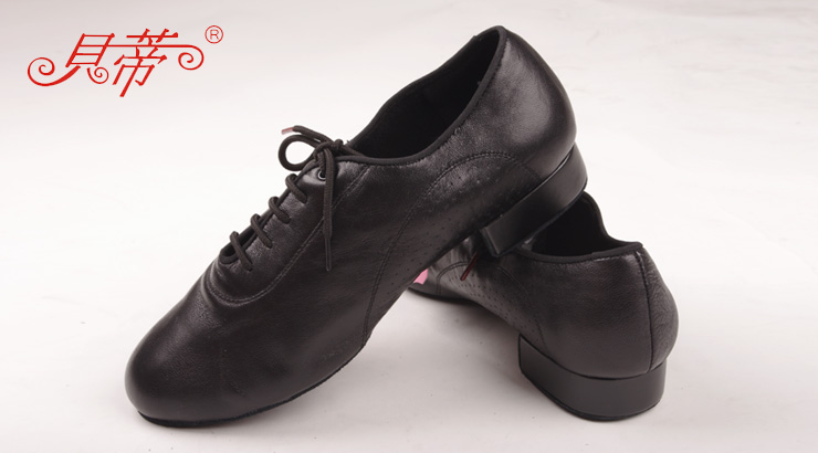 Betty soft cowhide two-point primer leather modern dance wear-resistant elastic heel Oxford cloth men's social dance shoes 309