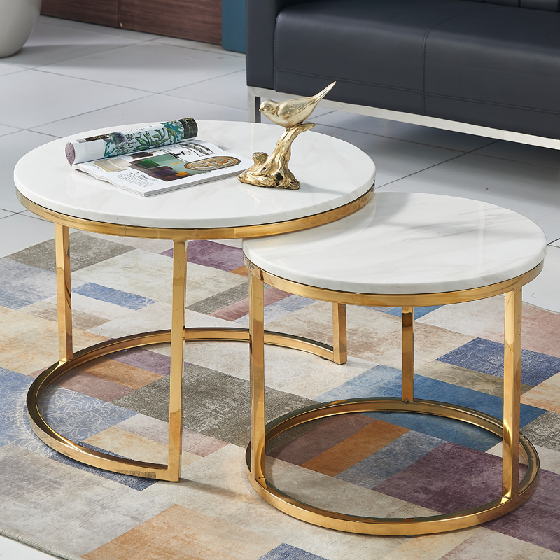 Clear cabin light and luxurious stainless steel tea table minimalist living-room modern design small round table telescopic small family marble tea table