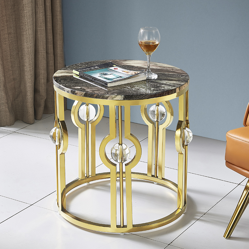Marble Sofa Side a few Fancy Light Lavish Rear Modern Net Red Corner A Few Stainless Steel Titanium Alloy Balcony Glass Small Round Table