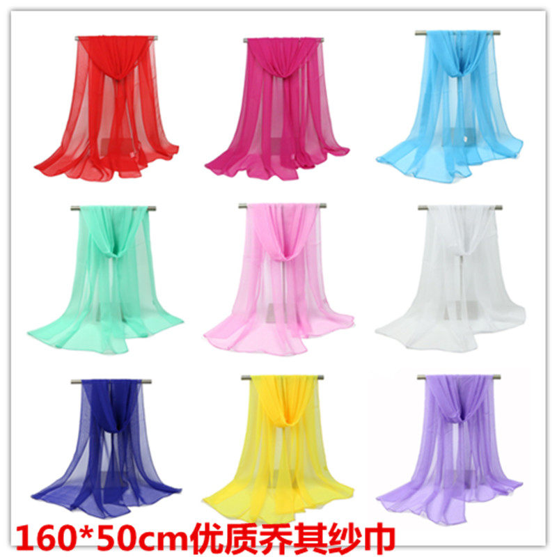 Summer Pure Color 100 lapped Korean version Silk Scarf Lady Performance Square Dance Scarf Jo its yarn thin beach towels Strip Towels