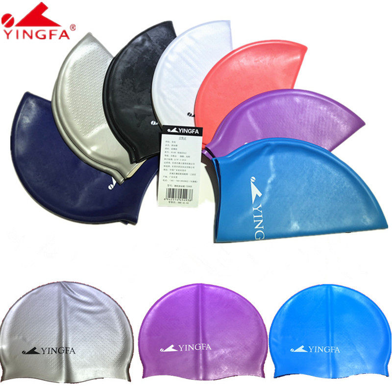 YINGFA British hair solid color silicone swimming cap unisex long hair waterproof black white particle non-slip swimming cap