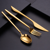 More than high-grade 304 stainless steel knife and fork set set European Western tableware household steak knife and fork spoon Golden