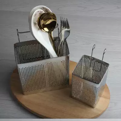 Punched stainless steel chopsticks cage chopsticks tube double tube double grid with drain multifunctional chopsticks rack kitchen chopsticks can be hung wall