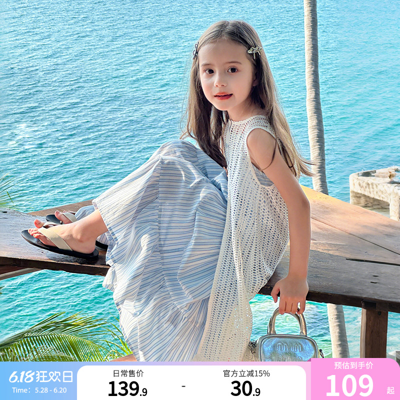 チュチュエレファント子供服女の子ドレス夏の新しいスタイルのスカート海辺の純綿サスペンダースカートプリンセスウエスタンスタイル素敵