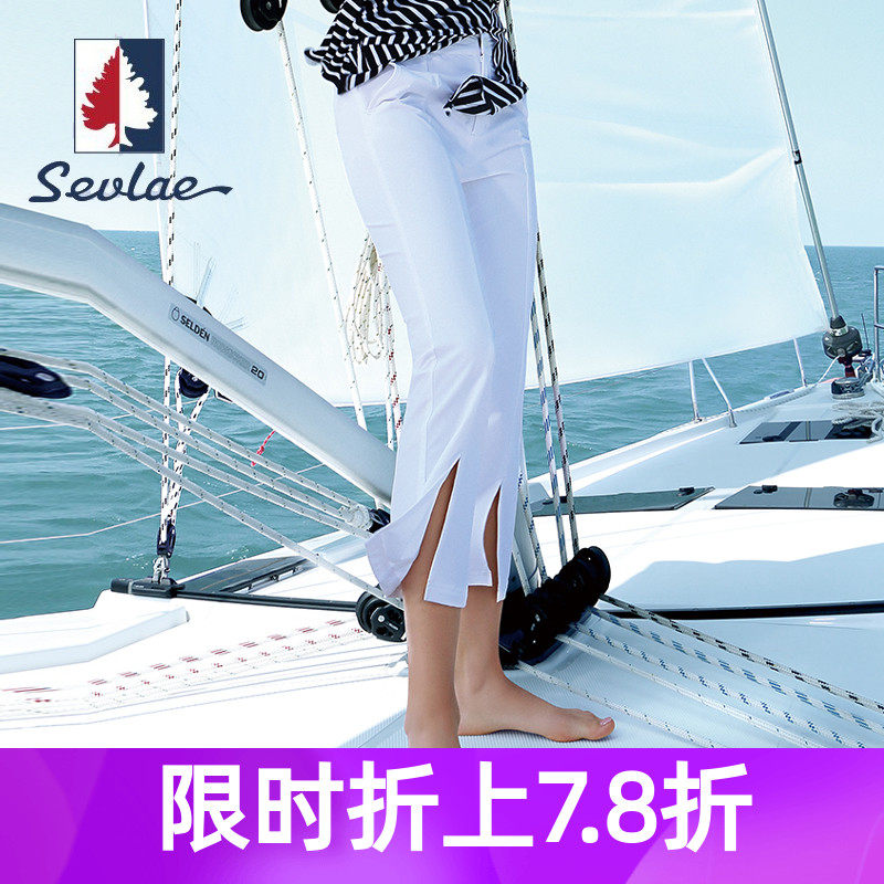 SEVLAE St. Flee Wind champ Trumpet Pants Summer Thin high waist open fork display slim micro-horn pants F112883525