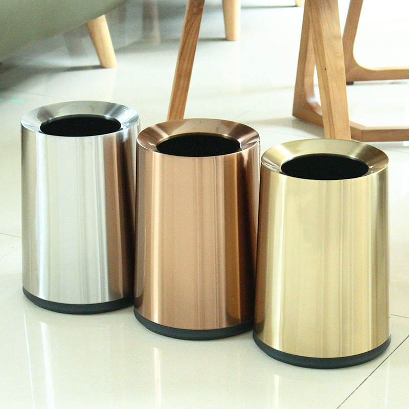 High-end stainless steel trash can home living room light lavish bedroom Kitchen Make-up Room High Face Value Golden no lid minimalist